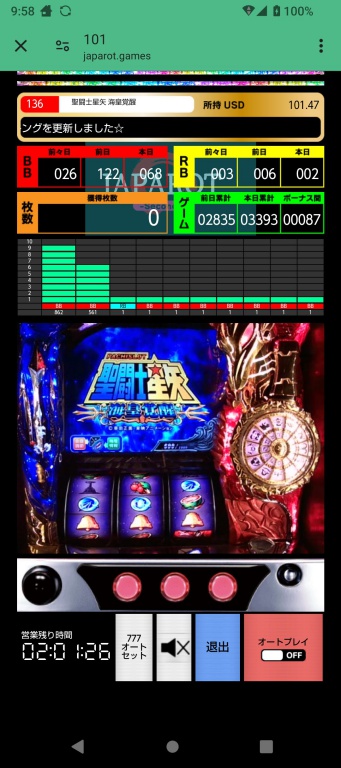 クイーンカジノで遊べるパチスロ聖闘士星矢海皇覚醒のプレイ画像